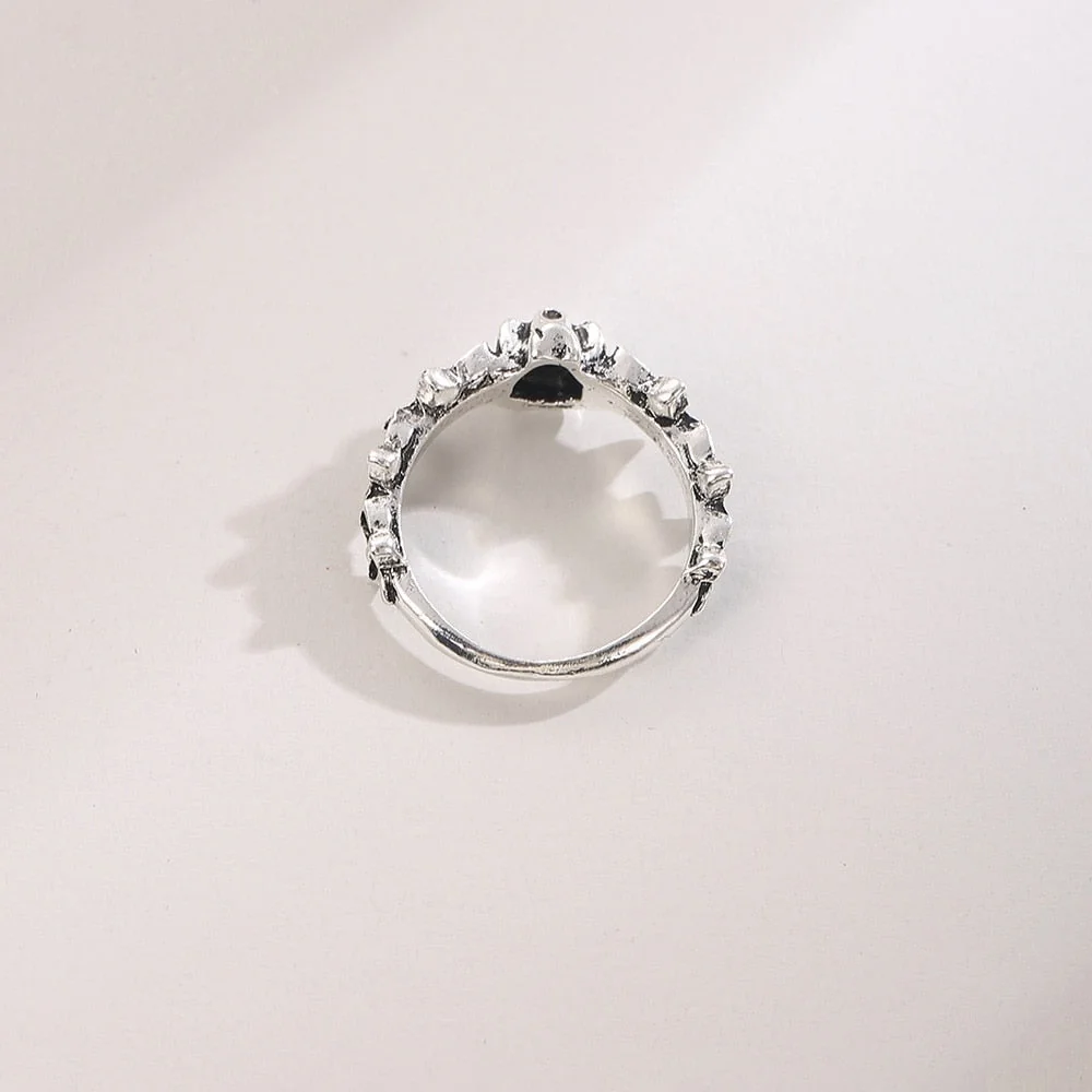 Black Skull Flower Statement Ring Womens Gothic Jewelry