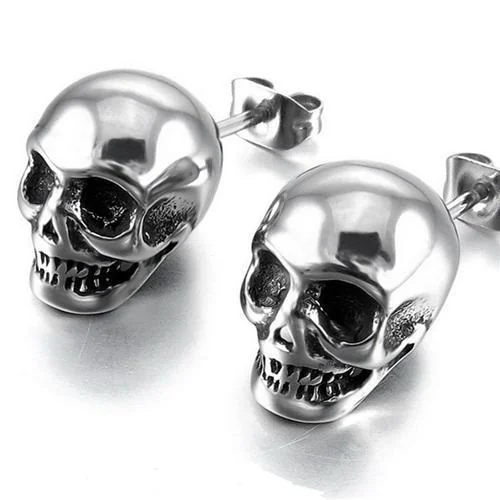 Skull Metal Earrings in Silver - Unisex Fashion Jewelry