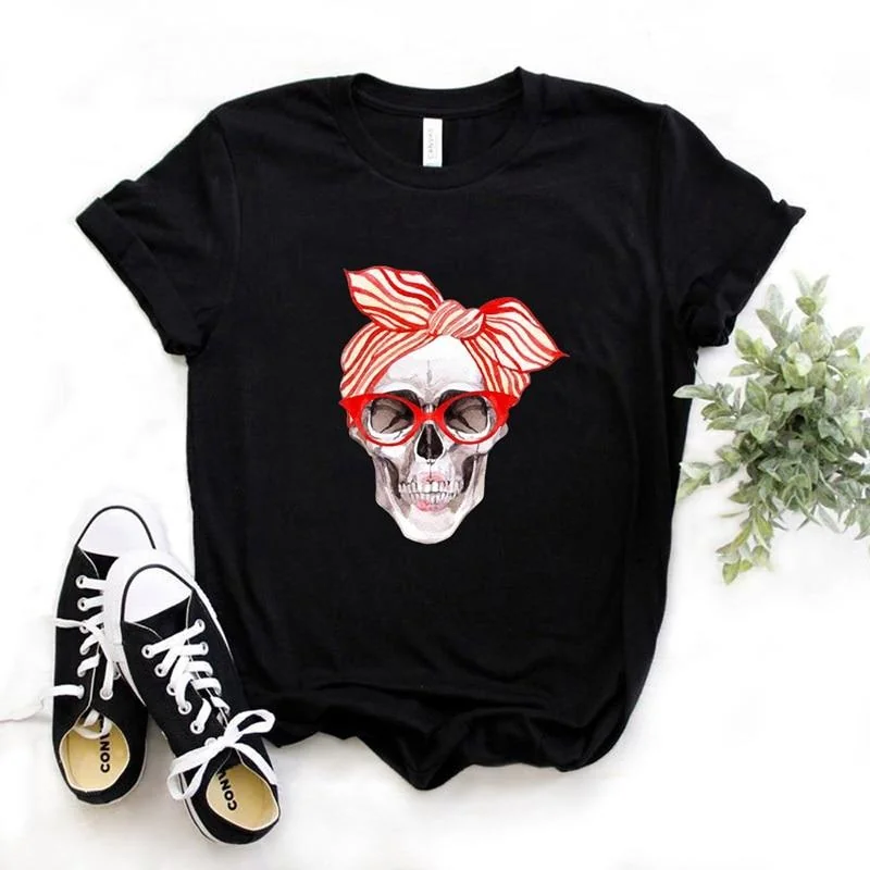 Chic Skull Pattern Womens T-Shirt in Premium Cotton Blend
