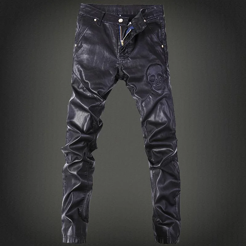 Skull Print Mens Casual Pants Black Premium Cotton Blend