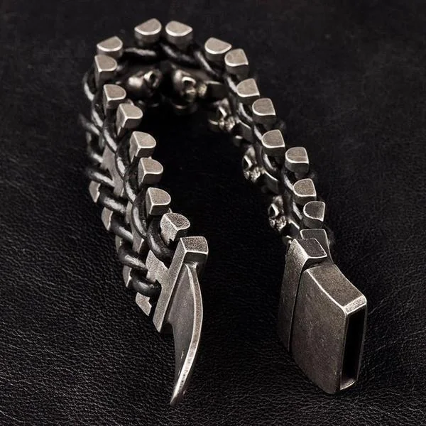 Silver Gray Stainless Steel Skull Bracelet 22cm | 8.7in