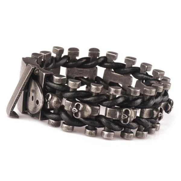 Silver Gray Stainless Steel Skull Bracelet 22cm | 8.7in