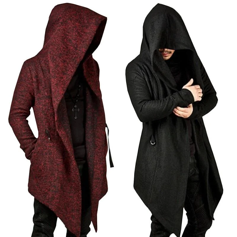 Mens Premium Cotton Hooded Coat in Black & Red