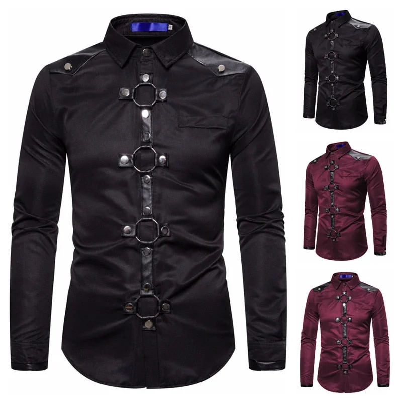 Mens Stylish Gothic Cotton Shirt in Red & Black