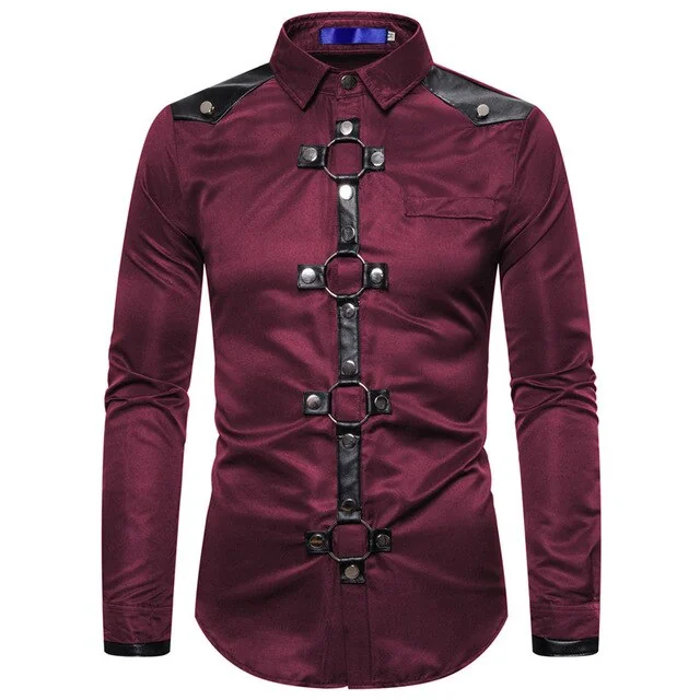 Mens Stylish Gothic Cotton Shirt in Red & Black