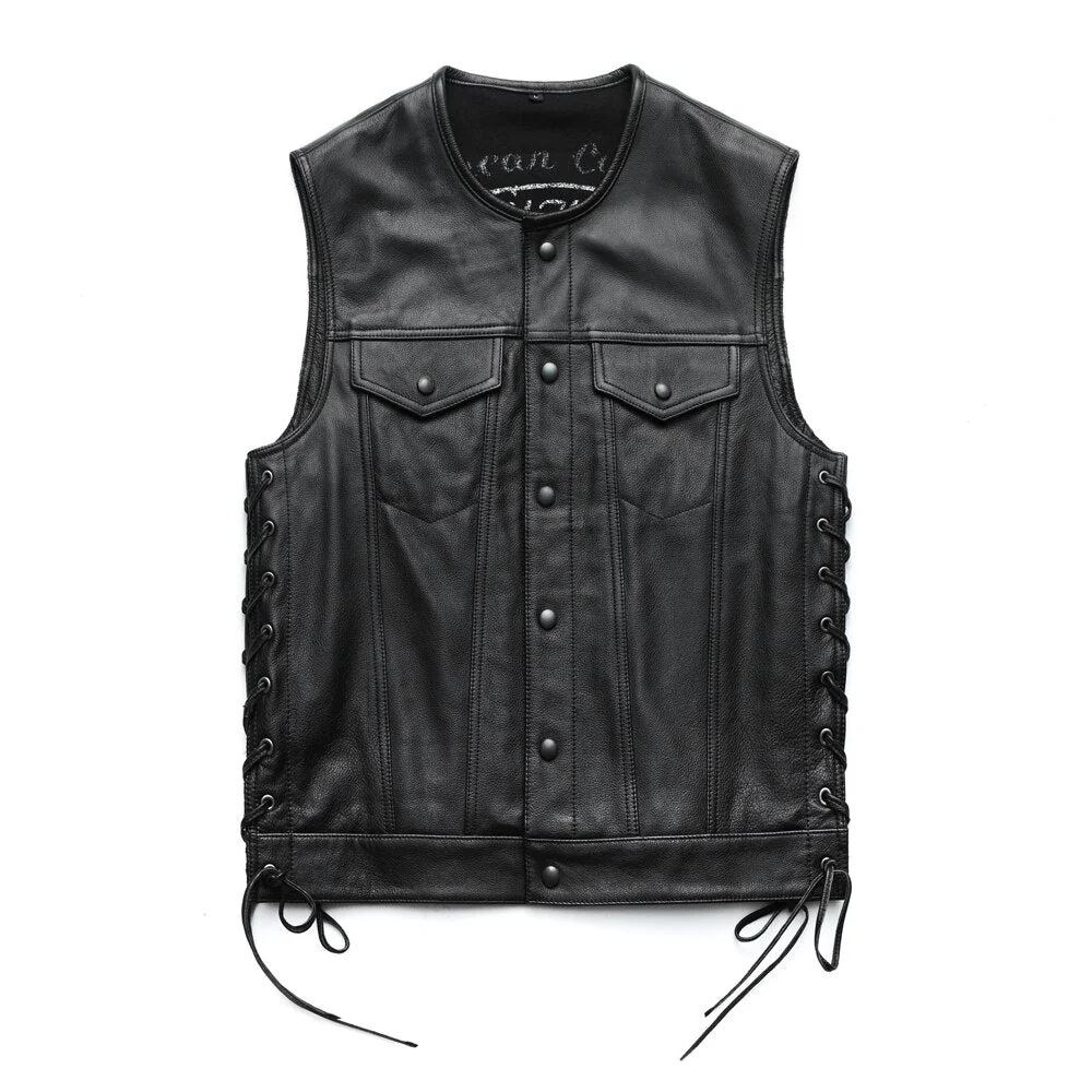 Stylish Black Genuine Leather Mens Vest