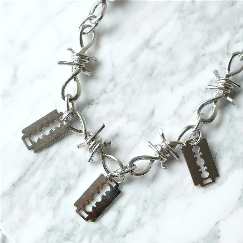 Punk Razor Blade Link Chain Necklace