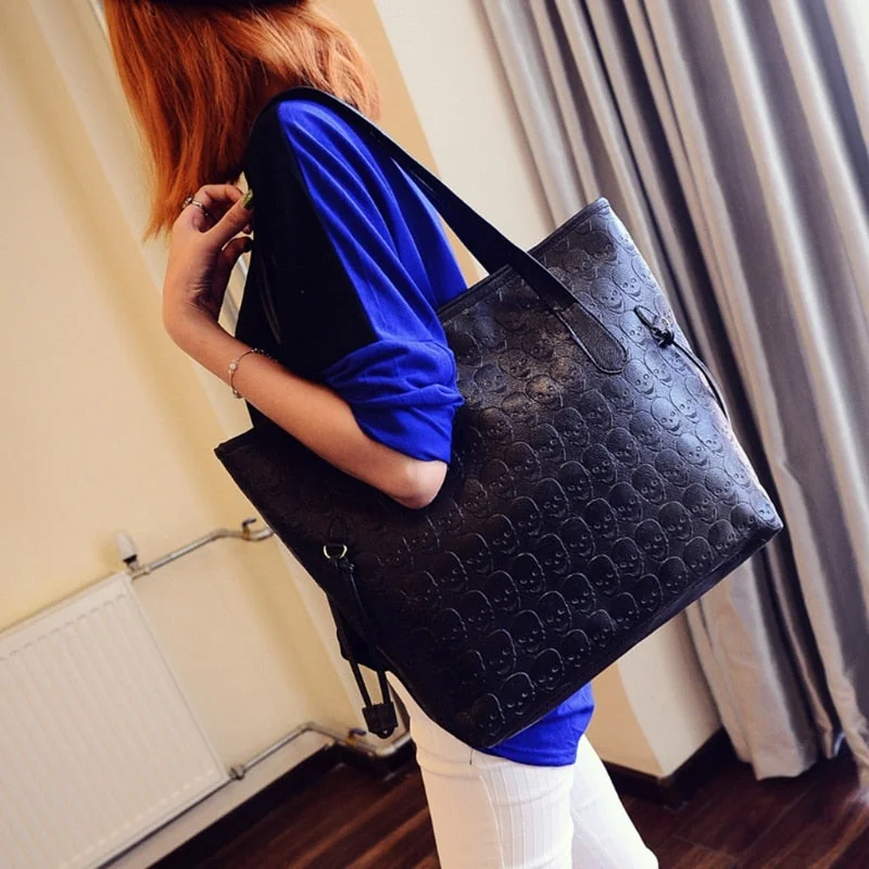 Skull Embossed Tote Bag with Tassel Details