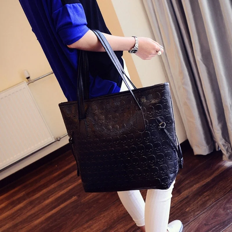 Skull Embossed Tote Bag with Tassel Details