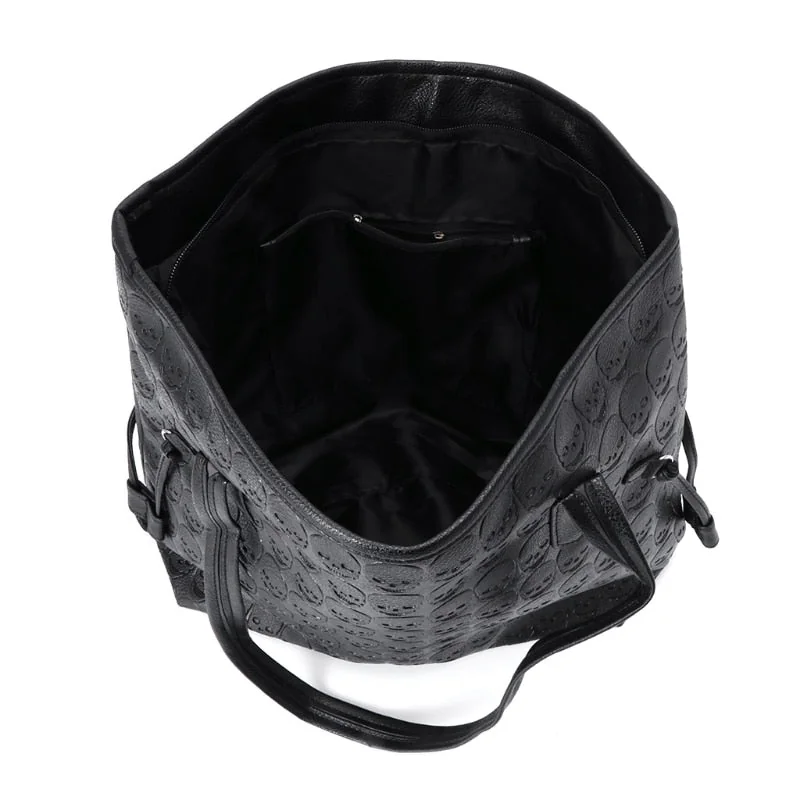 Skull Embossed Tote Bag with Tassel Details