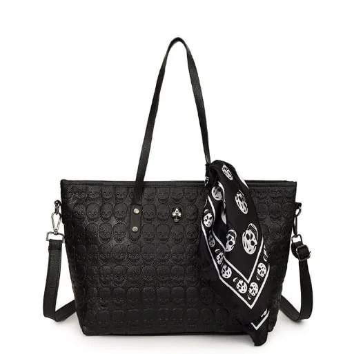 Skull Embossed Tote Bag with Tassel Details