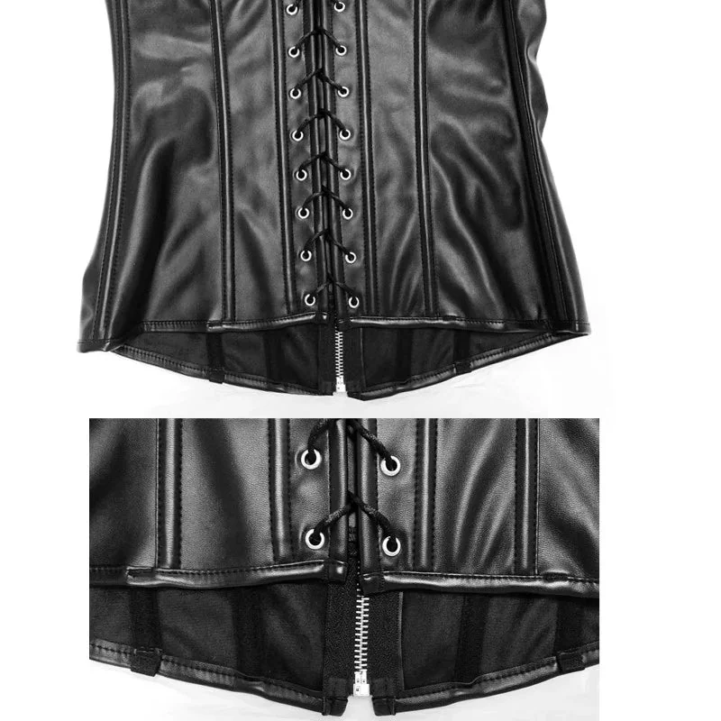 Faux Leather Lace-Up Corset Dress for Steampunk Cosplay