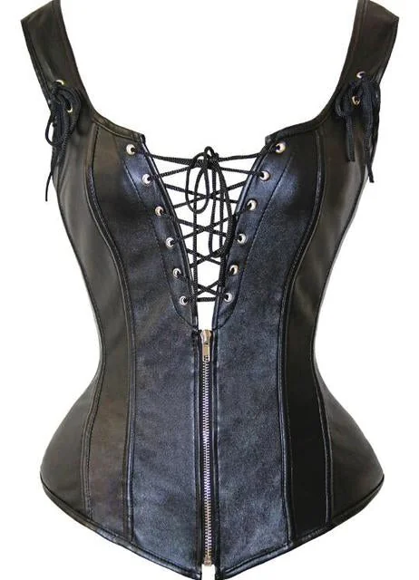 Faux Leather Lace-Up Corset Dress for Steampunk Cosplay