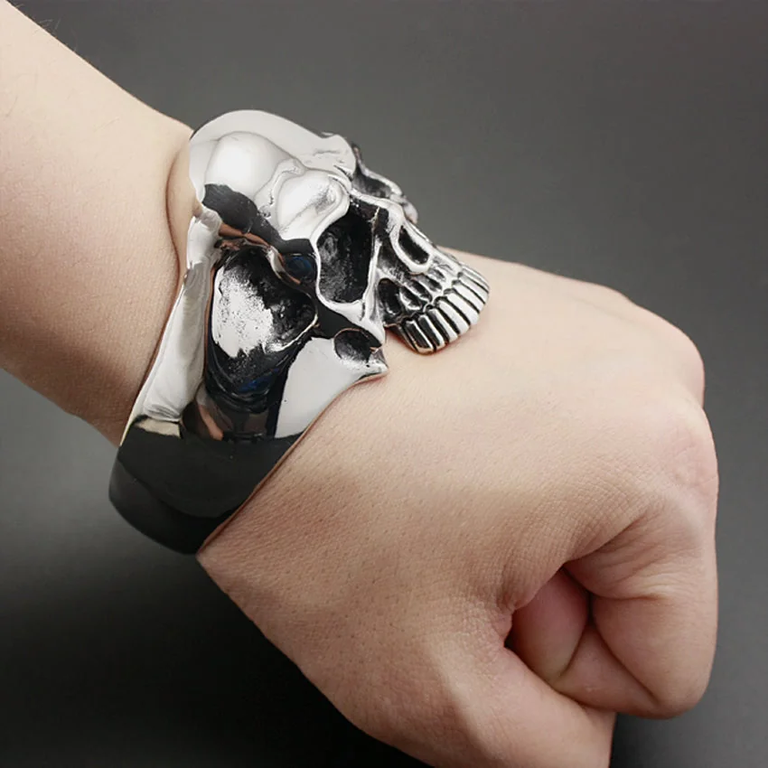 Adjustable Steel Skull Face Cuff Bracelet