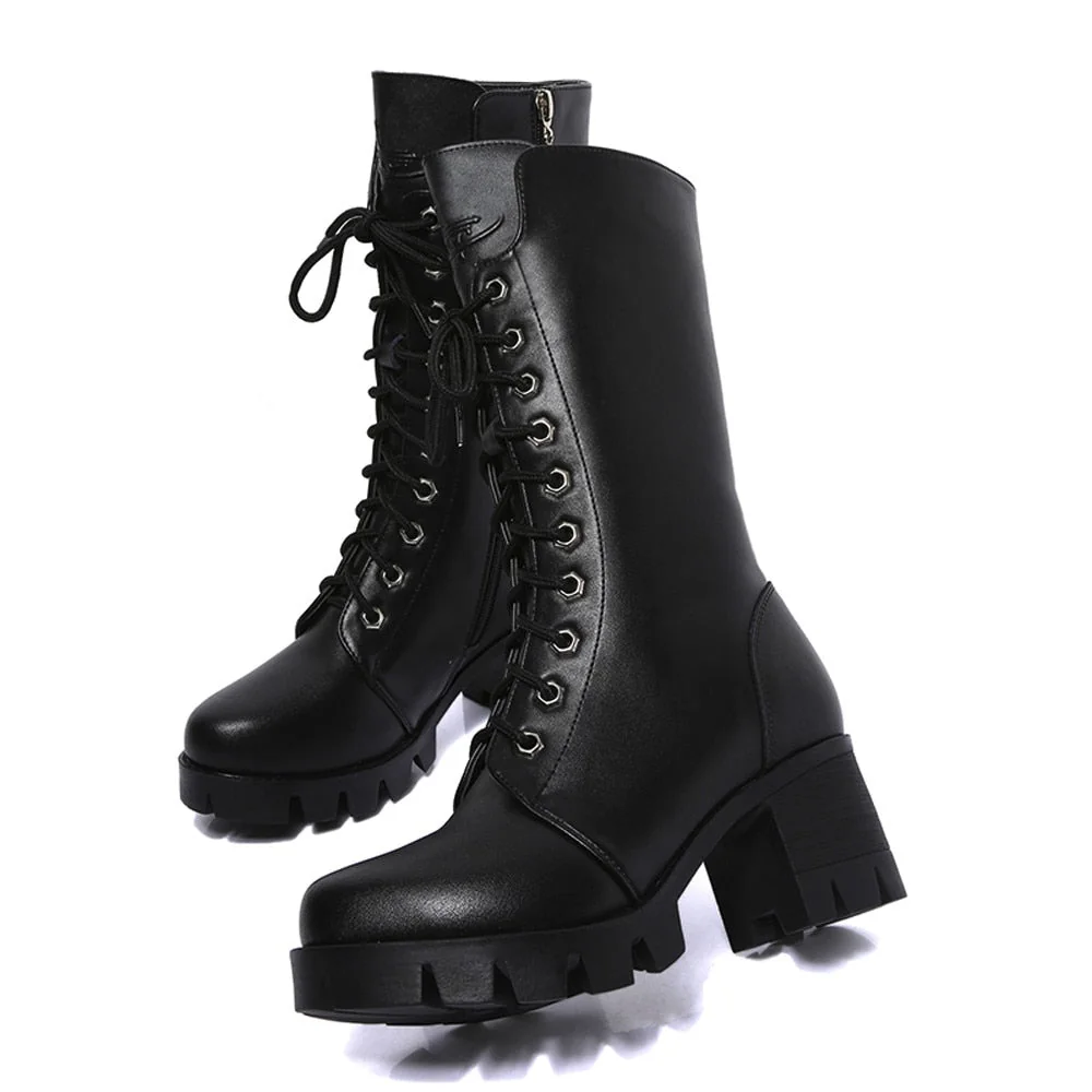 Chunky Sole Mid-Shin Vegan Zip-Up Boots for Women