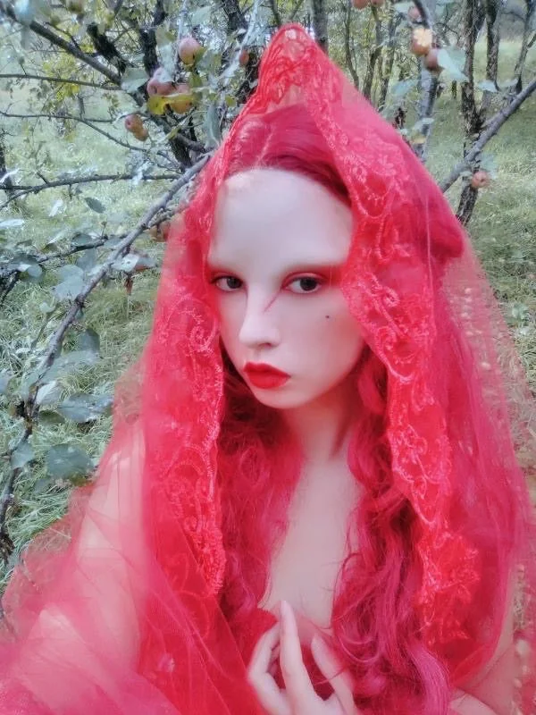 Sheer Red Floral Edge Veil - Two Length Options