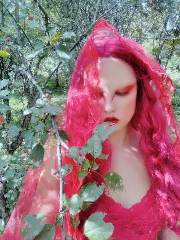 Sheer Red Floral Edge Veil - Two Length Options