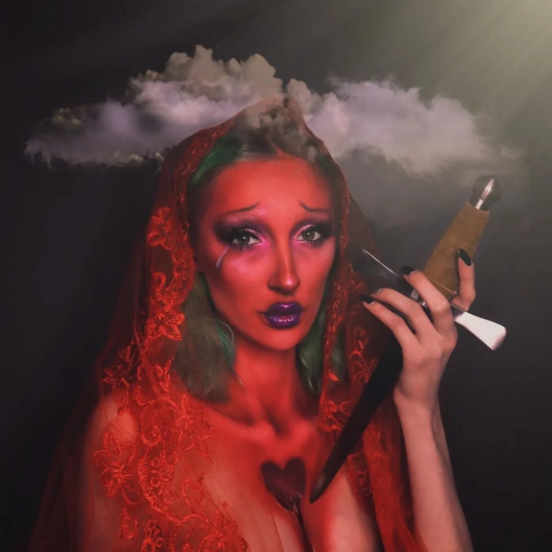 Sheer Red Floral Edge Veil - Two Length Options