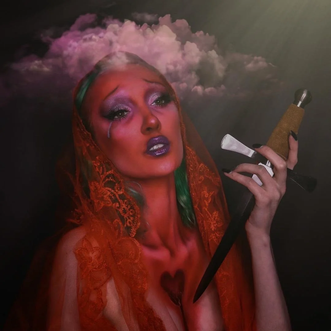 Sheer Red Floral Edge Veil - Two Length Options