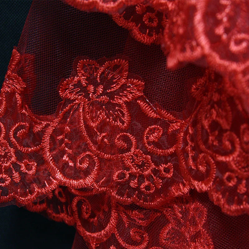 Sheer Red Floral Edge Veil - Two Length Options