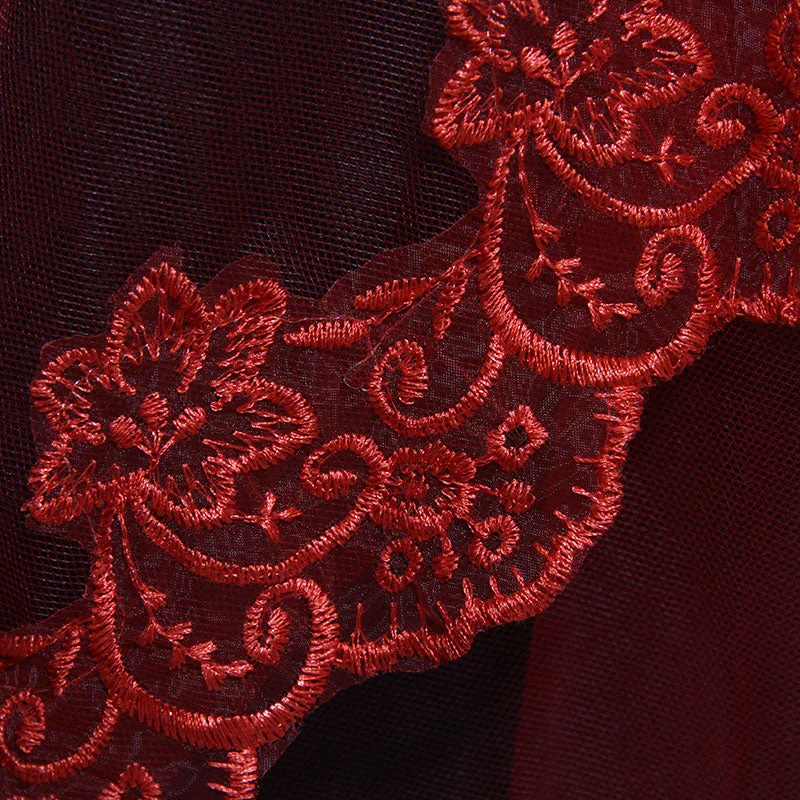 Sheer Red Floral Edge Veil - Two Length Options
