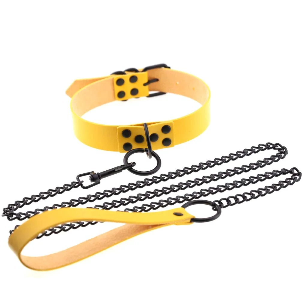 Chic Bumper Choker & Leash Set in Black Faux Leather