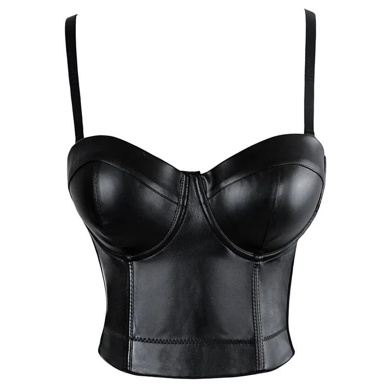 Black Leather Bra Top Gothic Fashion Style Womens Clothing