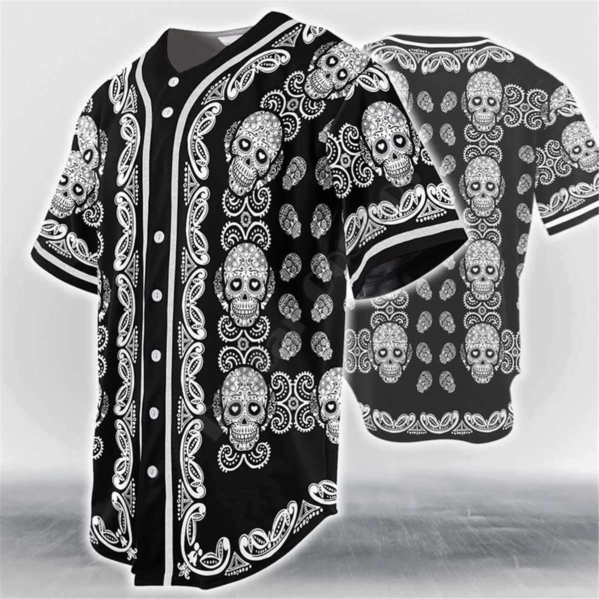 Mens Baseball Skull Print Jersey in White