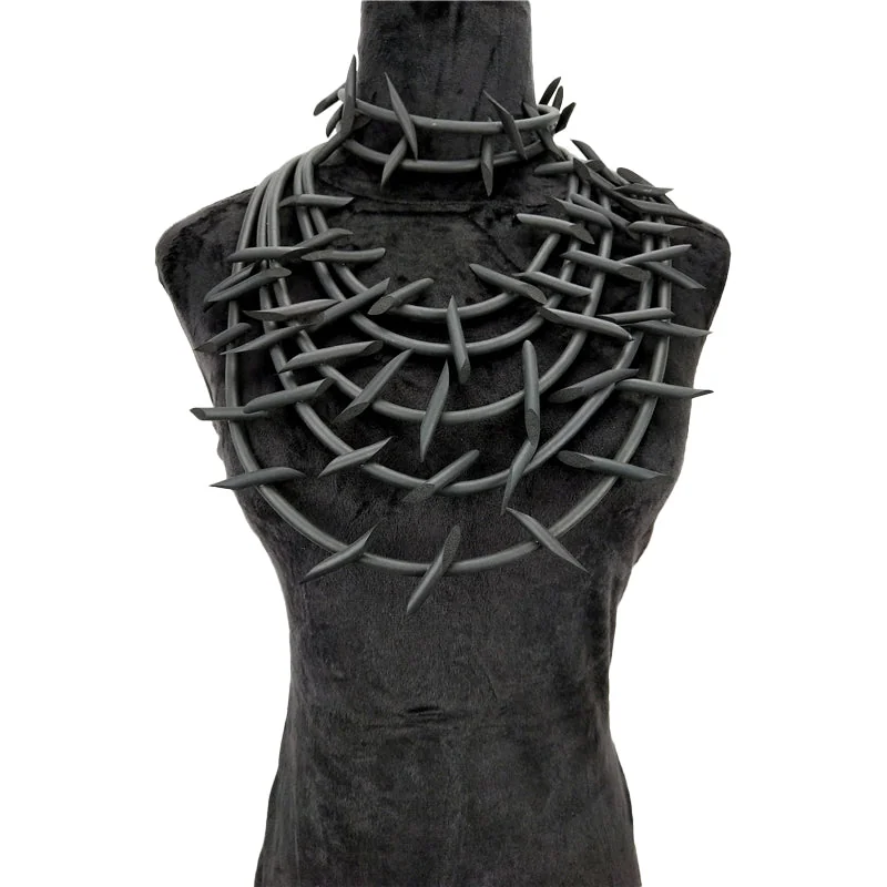 Bold Black Spiked Silicone Gothic Necklace for Edgy Style