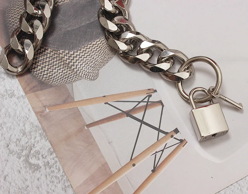 Metal Chain and Leather Padlock Belt