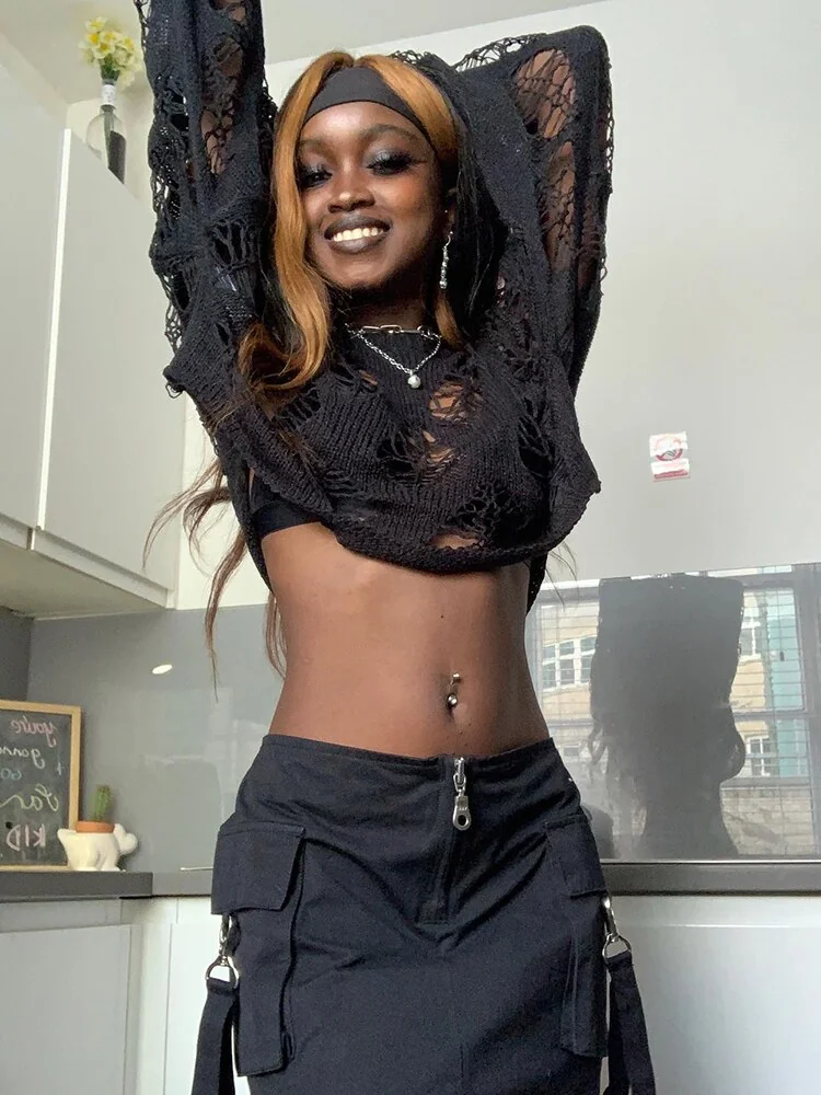 Elegant Ripped Knit Sweater in Premium Cotton & Polyester Blend