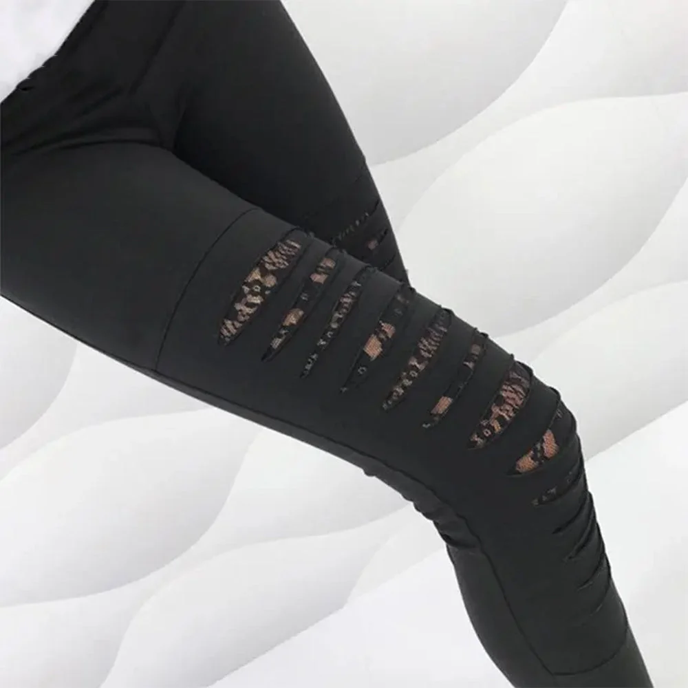 Gothic Style Black Cotton Polyester Blend Leggings