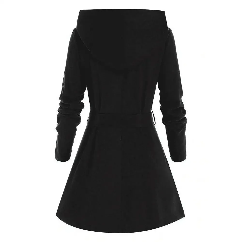 Black Hooded Coat for Women - Premium Cotton & Polyester Blend