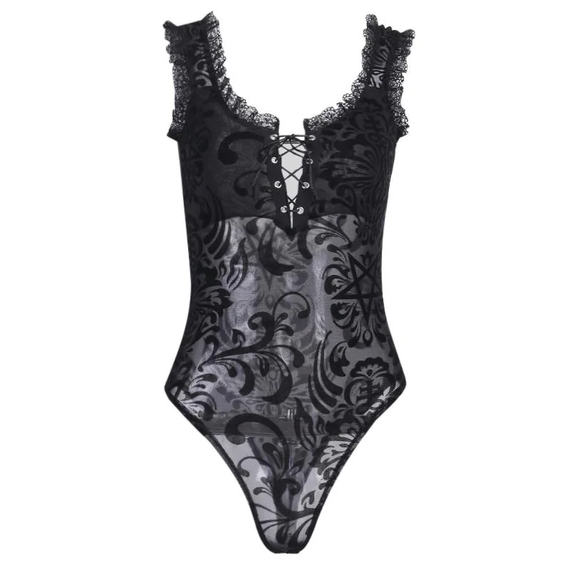 Gothic Style Black Bodysuit for Women