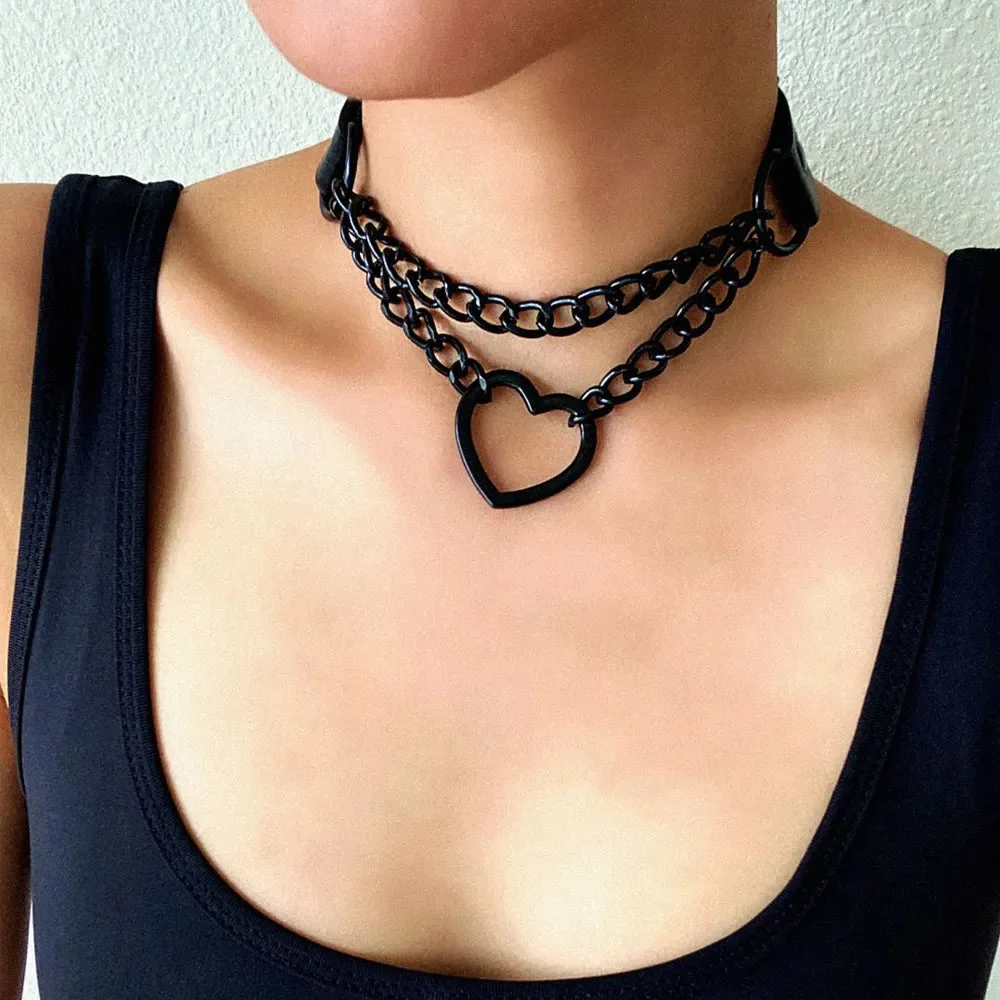 Black Heart Pendant Choker Necklace for Women