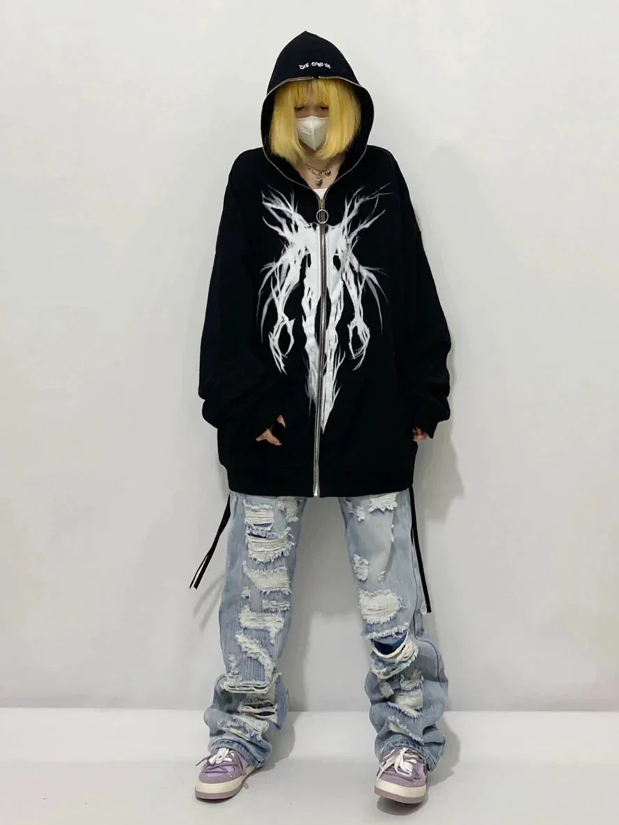 Black Oversize Zip Hoodie Premium Cotton Polyester Blend