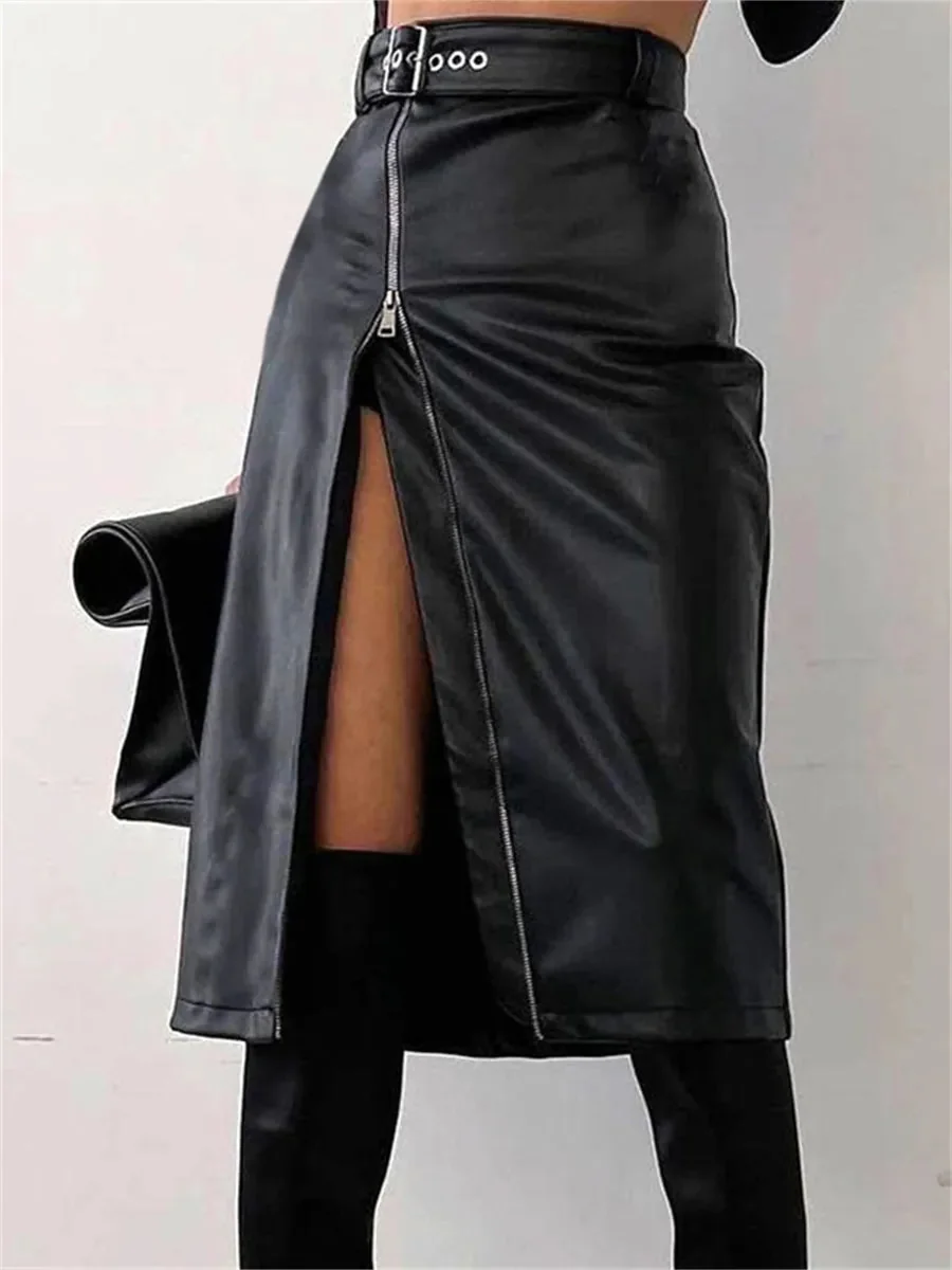 Black PU Leather Skirt Womens Faux Leather Blend