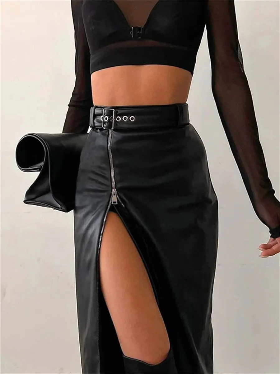 Black PU Leather Skirt Womens Faux Leather Blend