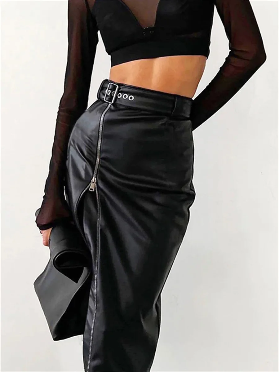 Black PU Leather Skirt Womens Faux Leather Blend