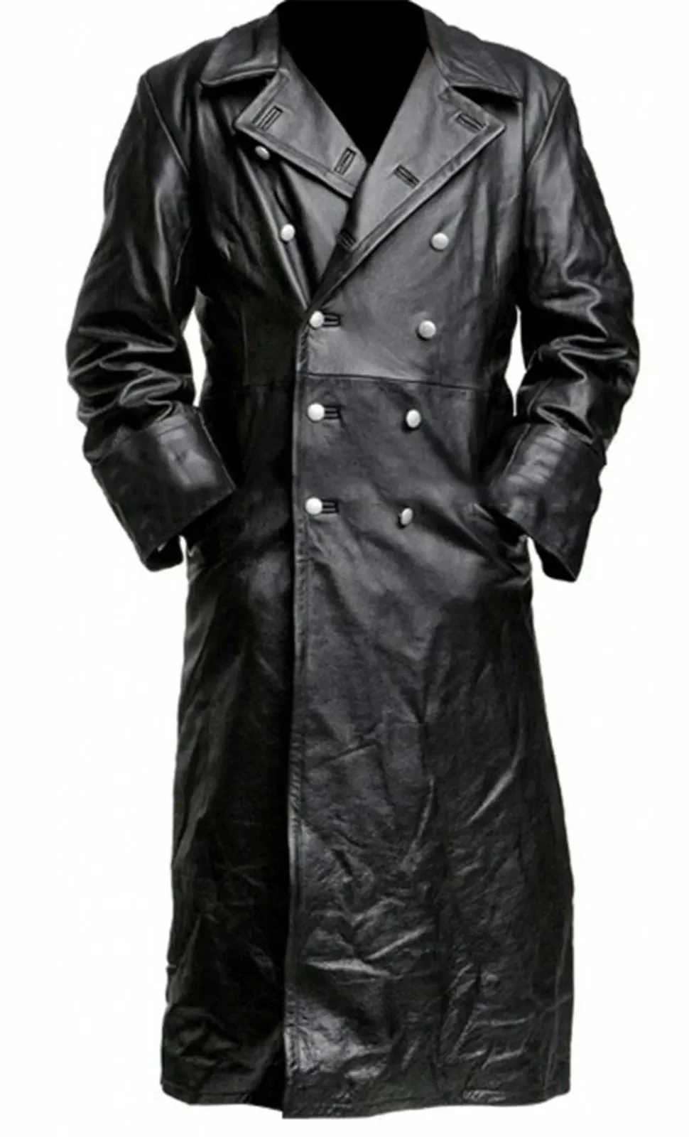 Black Faux Leather Trench Coat Mens Stylish Outerwear