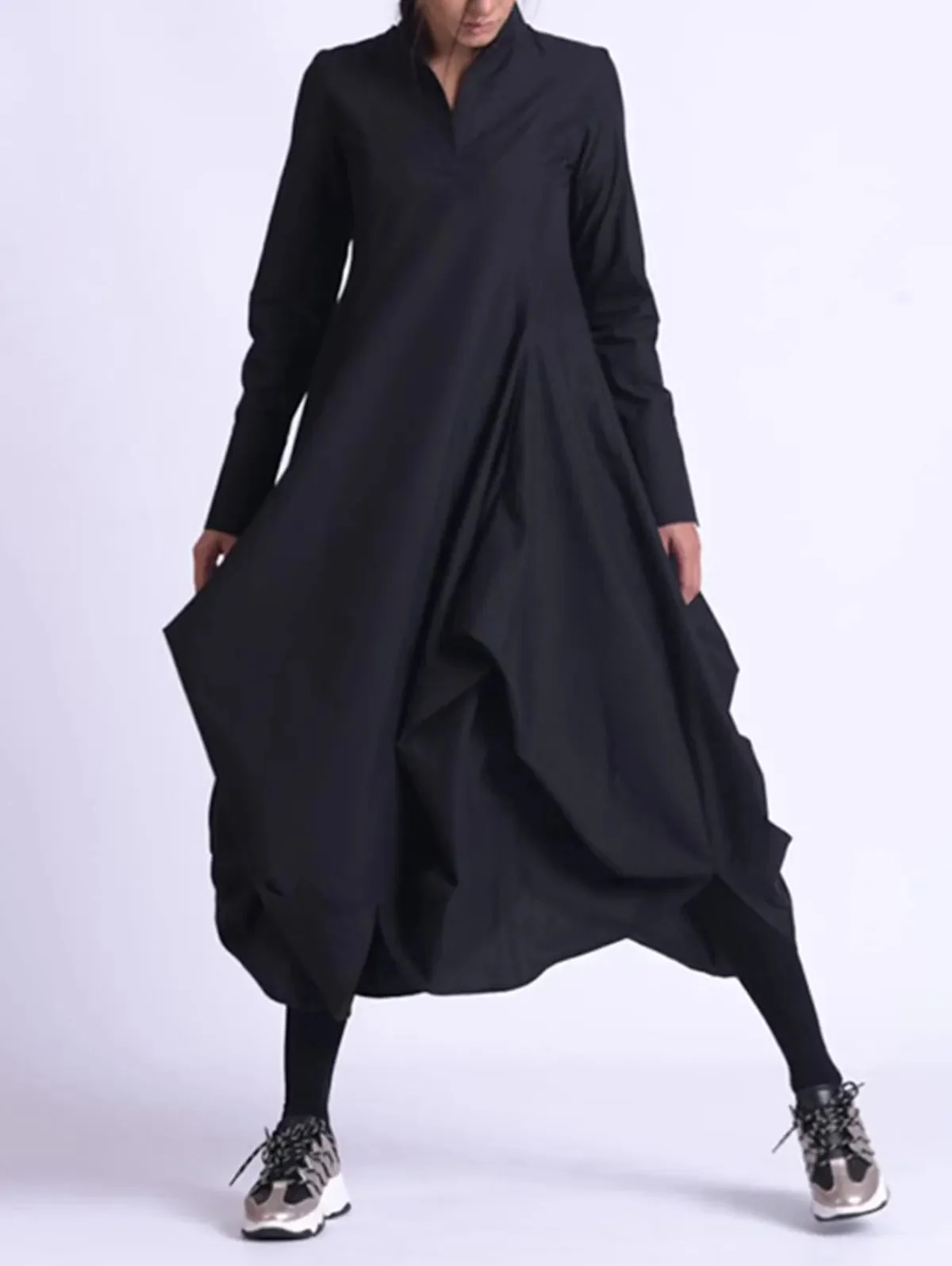 Black Premium Cotton Polyester Blend Womens Dress