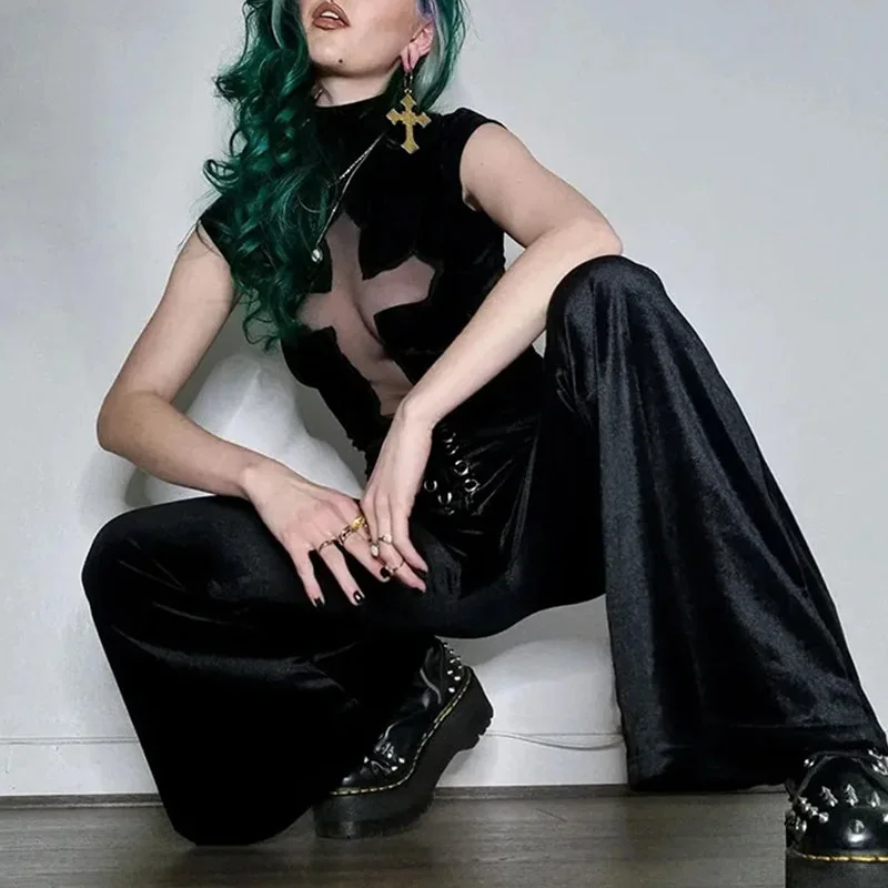 Black Gothic Cotton Polyester Blend Chic Top