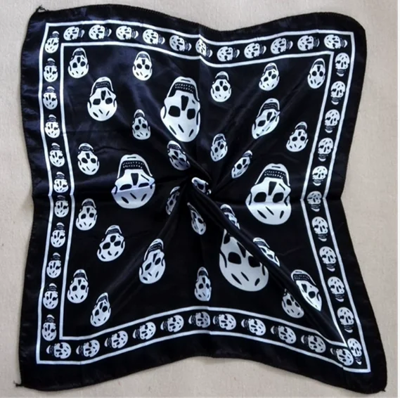 Black Cotton Polyester Blend Skull Print Scarf 60cm