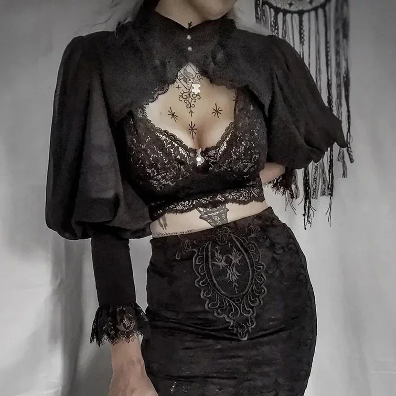 Black Gothic Lace Top for Women