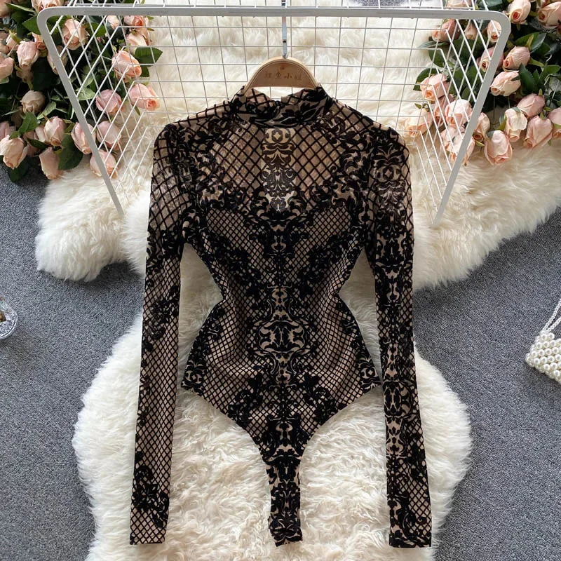 Luxurious Black Velvet Bodysuit for Women