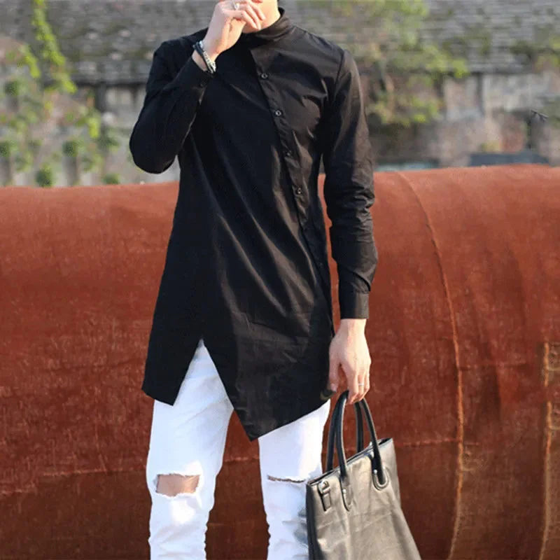 Black Premium Cotton & Polyester Mens Long Shirt - Limited Edition
