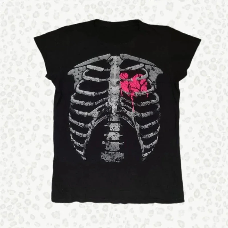 Creative Skull Print Womens T-Shirt Black Premium Blend
