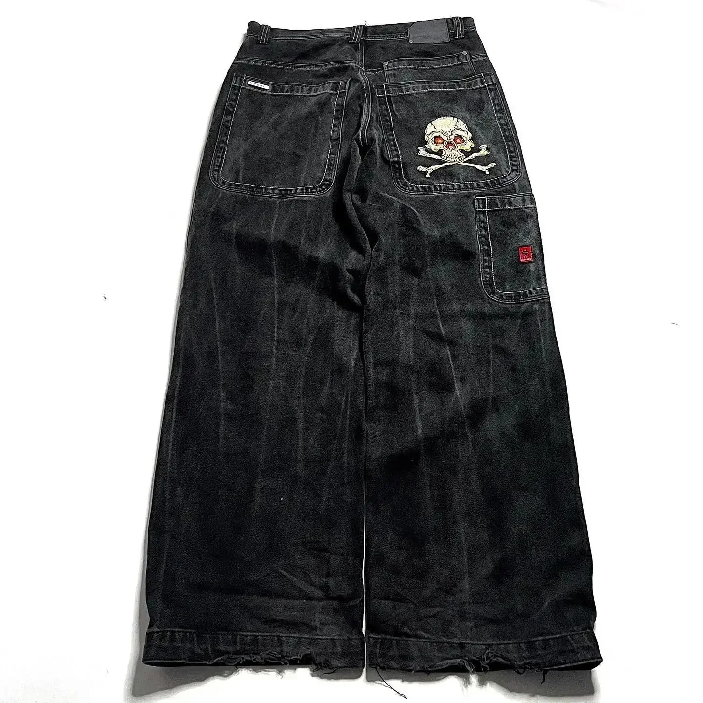 Mens Black Skull Patterned Baggy Pants