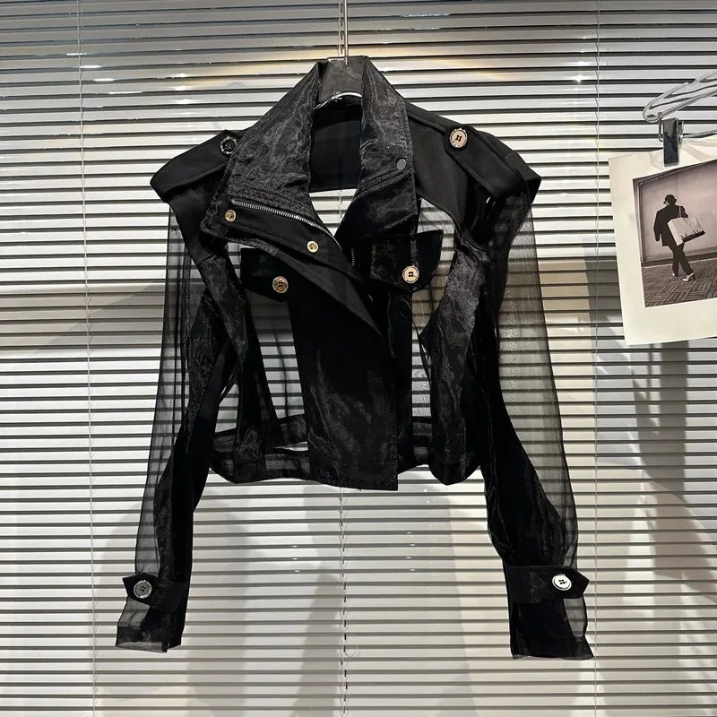 Black Mesh Womens Jacket - Premium Cotton Blend