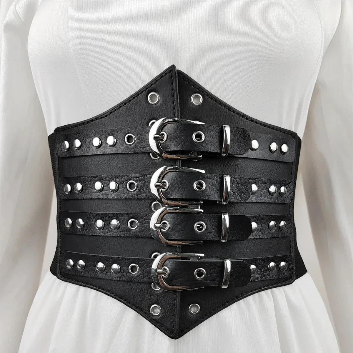 Womens Black Corset Belt 145cm Premium Faux Leather
